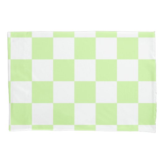 パステルグリーン市松模様にジンガムパターン 枕カバー (正面)