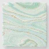 パステルグリーン液体大理石金ゴールドアクセント ストーンコースター (正面)
