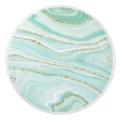 パステルグリーン液体大理石金ゴールドアクセント セラミックノブ (正面)