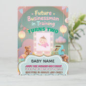 パステルグリーン男の赤ちゃん誕生日子供へ招待 招待状 (スタンド正面)