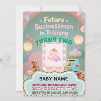 パステルグリーン男の赤ちゃん誕生日子供へ招待 招待状