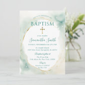 パステルグリーン金ゴールドクロス《キリスト教》洗礼式や命名式バプテスマ 招待状 (スタンド正面)