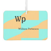 パステルグリーン青の追加の名前モノグラム文字タイトル カーエアーフレッシュナー (裏面)