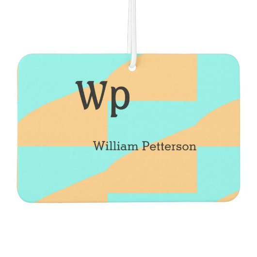 パステルグリーン青の追加の名前モノグラム文字タイトル カーエアーフレッシュナー (正面)