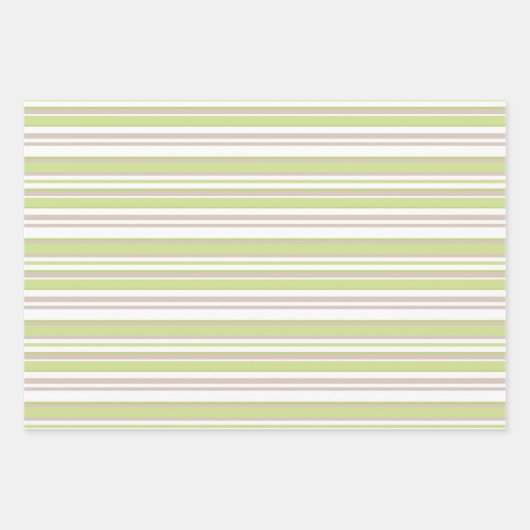 パステルグリーン&タン水玉模様ストライプズジグザグザグ ラッピングペーパーシート (正面3)