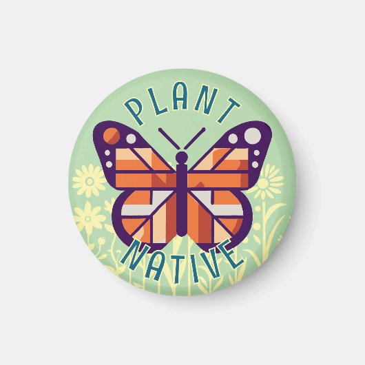 パステルグリーン(昆虫)オオカバマダラ、モナークバタフライプラント先住民キュービスト マグネット (正面)