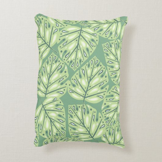 パステルグリーンCOの植物ジャングルのシームレスな模様 アクセントクッション (裏面(縦))