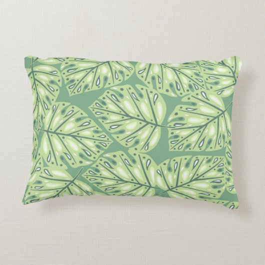 パステルグリーンCOの植物ジャングルのシームレスな模様 アクセントクッション (裏面)