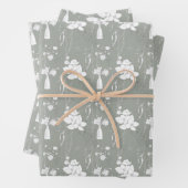 パステルグレイの花と花弁の花瓶 ラッピングペーパーシート (インサイチュ)