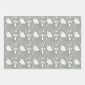 パステルグレイの花と花弁の花瓶 ラッピングペーパーシート (正面3)