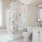 パステルグレーオレンジフローラ:ヴィンテージエレガンス シャワーカーテン (インサイチュ)