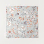 パステルグレーオレンジフローラ:ヴィンテージエレガンス タペストリー (正面(横))