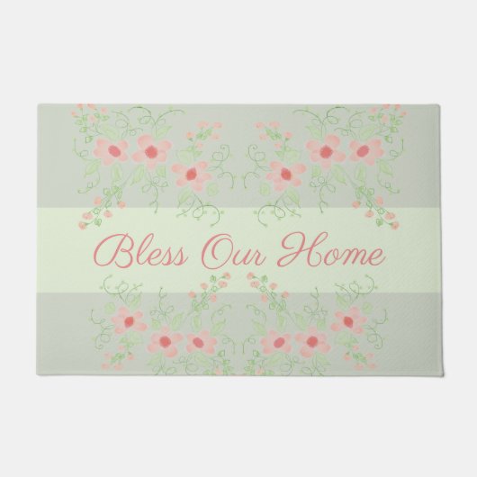 パステルグレーグリーンウィズピンクス ドアマット (正面)