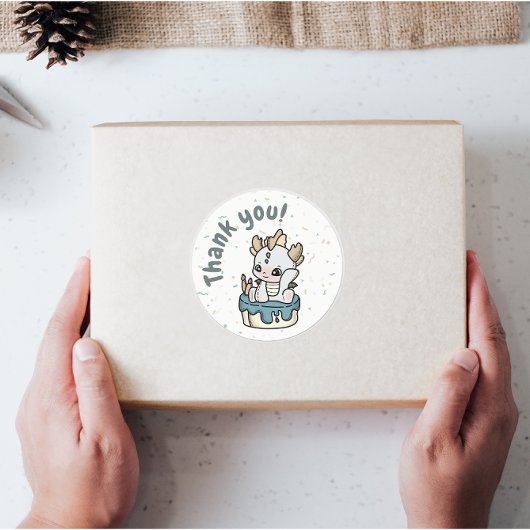 パステルグレーブルーベビードラゴンありがとうステッカー ラベル