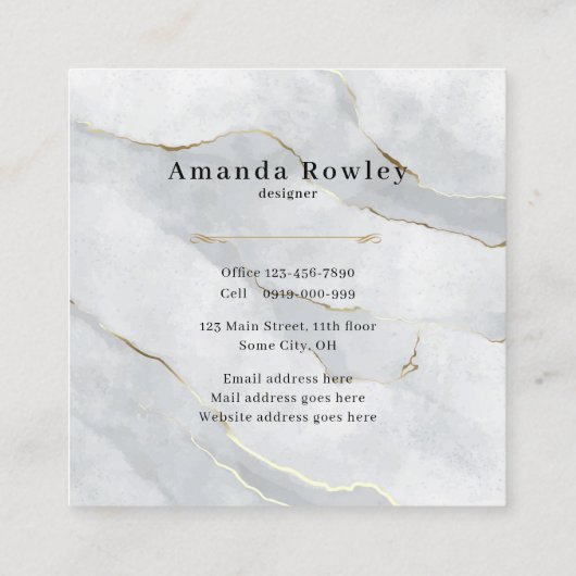 パステルグレー金ゴールドラインQRコードミニマリストシック スクエア名刺 (裏面)