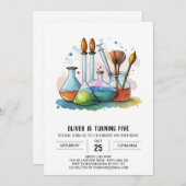 パステルケミストリー探査科学者誕生日 招待状 (正面/裏面)