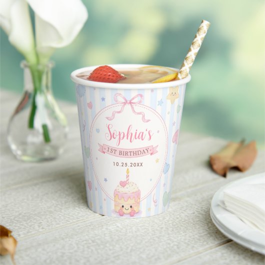 パステルケーキパーティー女の子 初めての誕生日 紙コップ (インサイチュ)