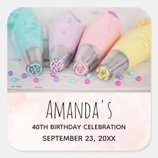 パステルケーキ飾ズツール誕生日 スクエアシール (正面)