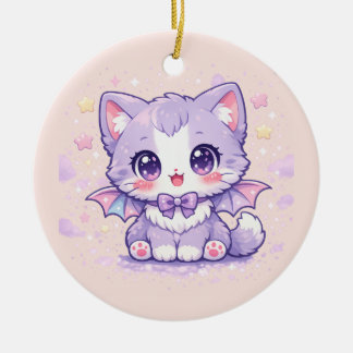 パステルコウモリ子猫 かわいいラベンダー翼 セラミックオーナメント