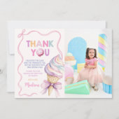 パステルコケットアイスクリームガールズ誕生日写真 サンキューカード (正面)