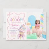 パステルコケットアイスクリームガールズ誕生日写真 招待状 (正面)