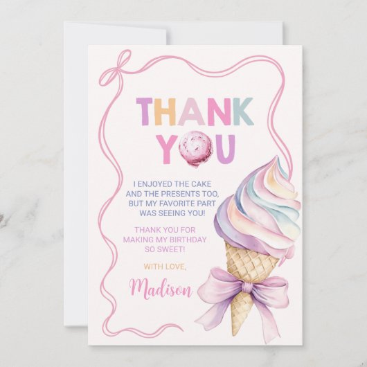 パステルコケットアイスクリームガールズ誕生日 サンキューカード (正面)