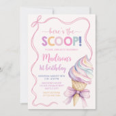 パステルコケット アイスクリーム 女の子の誕生日 招待状 (正面)