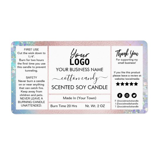 パステルコットンキャンディ香り豆ろうそくラベル ラベル (正面)