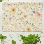 パステルコテージの野の花の水彩画 キッチンタオル (折り畳み)