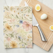 パステルコテージの野の花の水彩画 キッチンタオル (四つ折り)