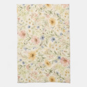 パステルコテージの野の花の水彩画 キッチンタオル (縦)