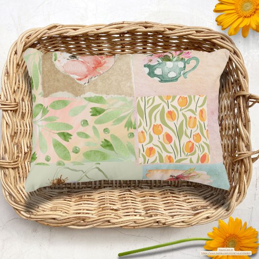 パステルコラージュ背景植物美術自然 アクセントクッション