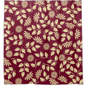 パステルコンテンポラリーイエロー葉デイジーブルゴーニュ シャワーカーテン (正面)