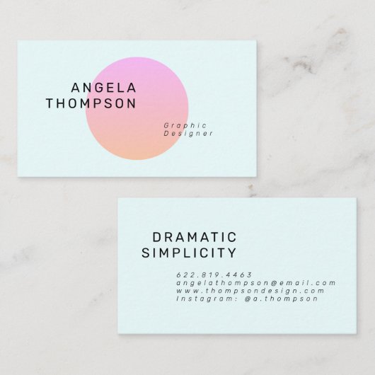 パステルコンテンポラリーティール(緑がかった色)ピンク円グラデーション 名刺 (正面/裏面)