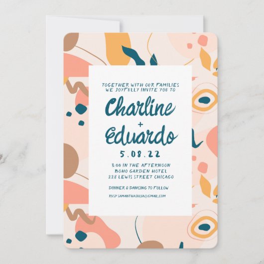 パステルコンテンポラリーモダンカラフルウェディング 招待状 (正面)