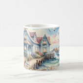 パステルコースタルコテージ&ライトハウスシーン コーヒーマグカップ (中央)