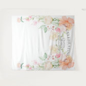 パステルコーラルアイボリーピオニーの結婚式背景 タペストリー (正面(横))