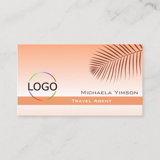 パステルコーラルグラディエントパームリーフとロゴスタイリッシュ 名刺 (正面)