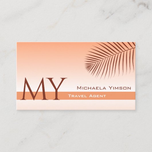 パステルコーラルグラディエントパームリーフモノグラムと写真 名刺 (正面)