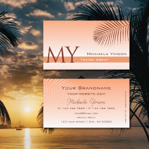 パステルコーラルグラディエントパームリーフモノグラムシンプル 名刺