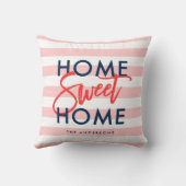 パステルコーラルピンクストライプクシーズブルーホームスウィートホーム クッション (裏面)