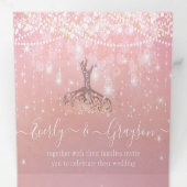 パステルコーラルピンクパープルハートリーフツリー結婚ズ 三つ折り招待状 (内部最初)