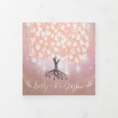パステルコーラルピンクパープルハートリーフツリー結婚ズ 三つ折り招待状 (カバー)