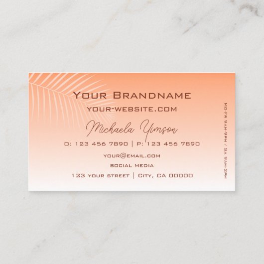 パステルコーラルモダングラディエントとパームシンプルリーフ 名刺 (裏面)