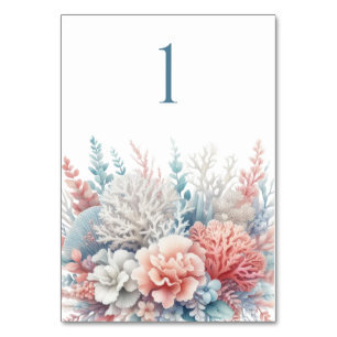 パステルコーラルリーフビーチ結婚式テーブルカード テーブルナンバー