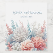 パステルコーラルリーフビーチ結婚式 ワインラベル (シングルラベル)
