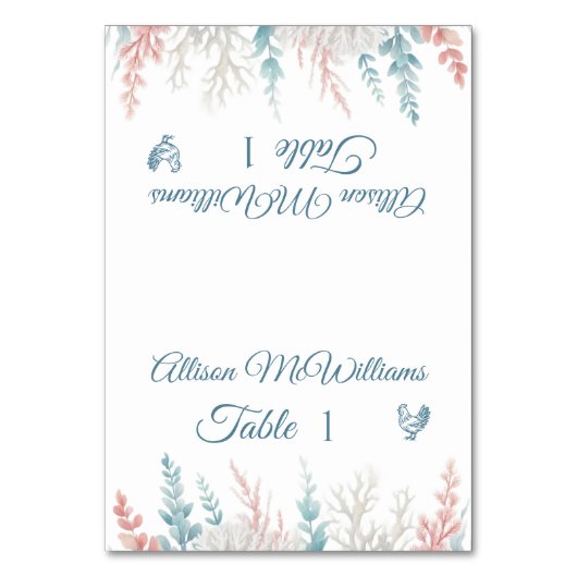 パステルコーラルリーフ – ニワトリ結婚コン –  テーブルナンバー (正面)