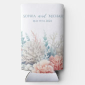 パステルコーラルリーフ – ビーチ結婚式 – サンキューユア – スリム缶クーラー (裏面)