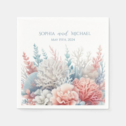 パステルコーラルリーフ – ビーチ結婚式 – ナプキンス スタンダードカクテルナプキン (正面)