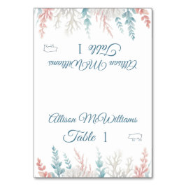 パステルコーラルリーフ – ビーチ結婚式 – ポークアイコン – テーブルナンバー